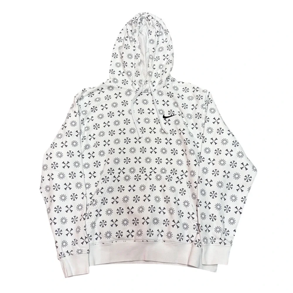 Nike Sportswear Men White Sunburst Crossbones All Over Print Hoodie Large‎